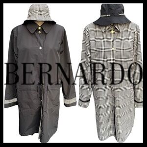 Bernardo Black and Black/White Houndstooth Reversible Raincoat & Rain Hat (L)